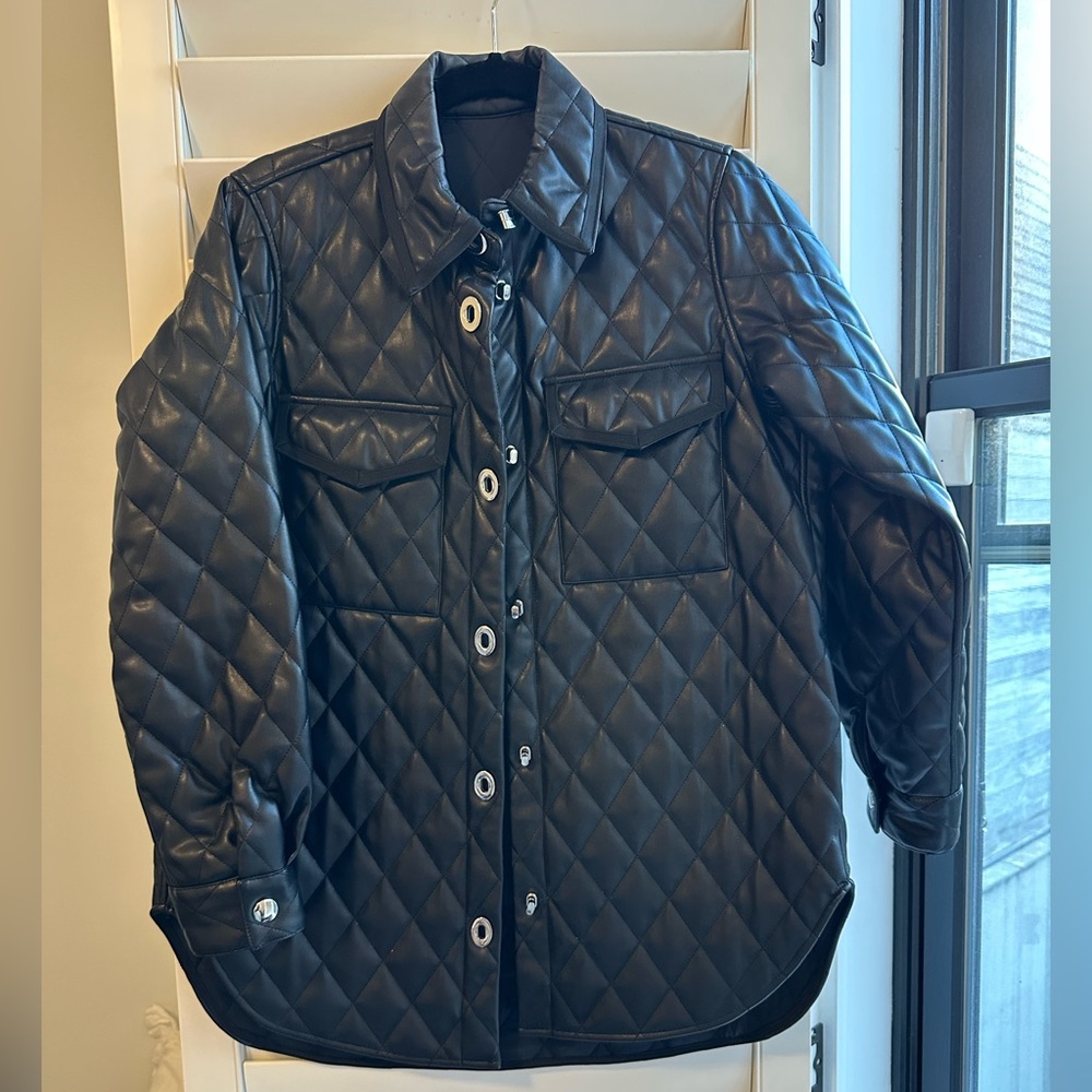 Maje Quilted Leather Shirt Jacket